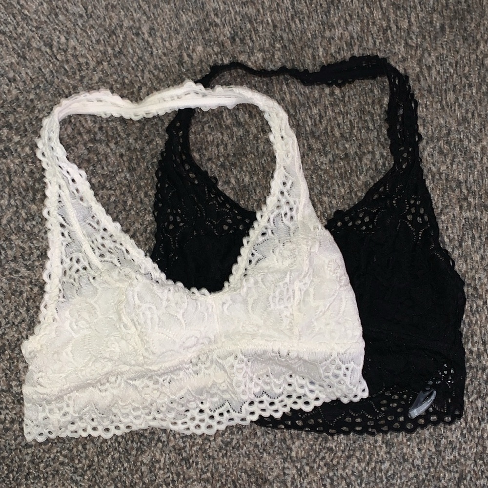 American Eagle White & Black Halter Lace Bralette BOTH
